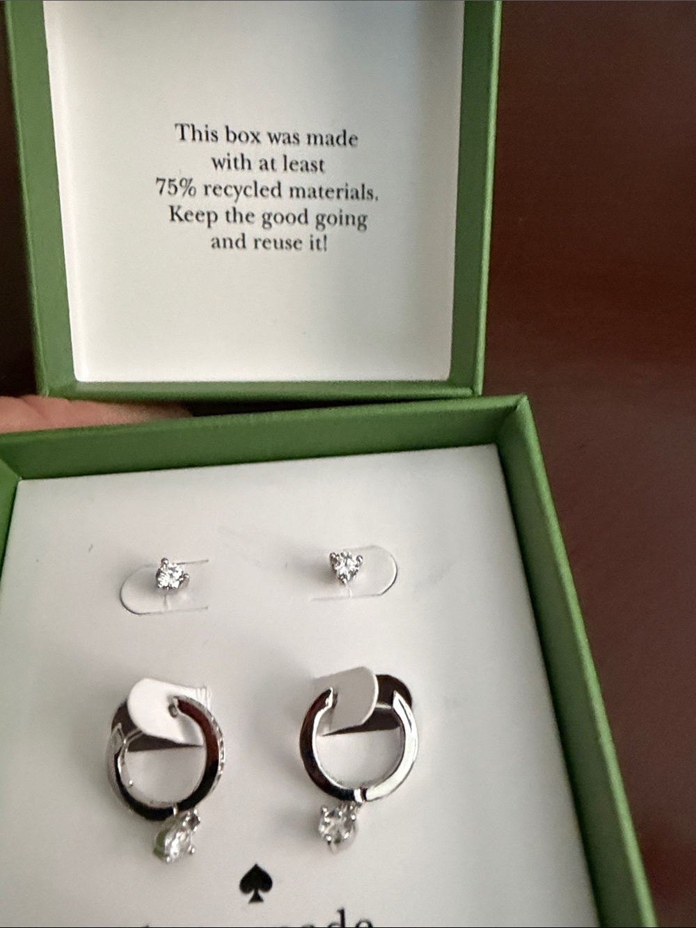 kate spade Silver Crystal Hoop Drop Earrings - Clear/Silver - Picture 3 of 6
